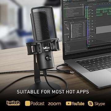 VeGue USB Microphone, Computer Cardioid Condenser PC Gaming Mic for Gaming, Streaming, Podcasting, YouTube, Voice Over, Twitch, with Gain Control，Pop Filter, Shock Mount, All Metal Desktop Mic