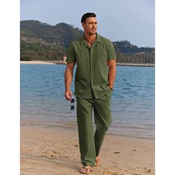 COOFANDY Men Beach Linen Outfits Sets 2 Piece Cuba Guayabera Shirts Summer Island Sets