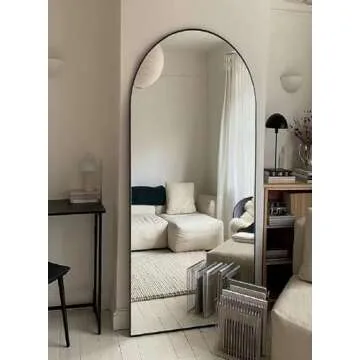 BEVERDY Full Length Mirror, Arched Floor Mirror with Stand, 28"x71" Oversized Floor Mirror, Wall Mirror Full Length Freestanding, Wall Mounted Mirror for Bedrooom Living Room, Black