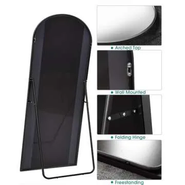 BEVERDY Full Length Mirror, Arched Floor Mirror with Stand, 28"x71" Oversized Floor Mirror, Wall Mirror Full Length Freestanding, Wall Mounted Mirror for Bedrooom Living Room, Black