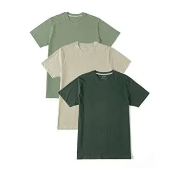 Comfneat Men's 3-Pack Lightweight T-Shirts Cotton Crew Neck Regular Fit Solid Tee (Grey+Dark Green+G...