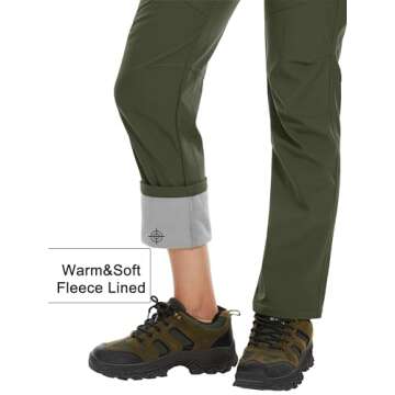 MAGCOMSEN Women's Fleece Lined Waterproof Insulated Softshell Pants Outdoor Snow Ski Pants Winter Warm Hiking Pants