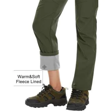 MAGCOMSEN Women's Fleece Lined Waterproof Insulated Softshell Pants Outdoor Snow Ski Pants Winter Warm Hiking Pants