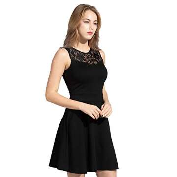 Sylvestidoso Women's A-Line Sleeveless Pleated Little Black Cocktail Party Dress with Floral Lace (M, Black)