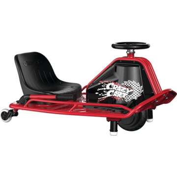 Razor Crazy Cart - 24V Electric Drifting Go Kart - Variable Speed, Up to 12 mph, Drift Bar for Controlled Drifts, One Size, Black/Red