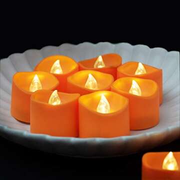 Homemory Halloween 24 Pack Orange Tea Light Candles, Battery Operated LED Tealights, Small Pumpkins ...