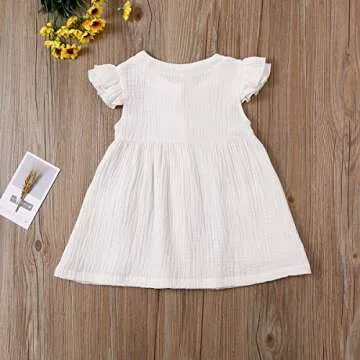 Kids Baby Girls Organic Cotton Ruffled Sleeve Tunic Dress Swing Casual Sundress Party Princess Dresses (White, 2-3 Years)