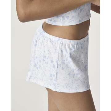 florence by mills Womens Garden Party Ribbed Sleep Short, Halogen Blue Floral Vine White Ground, X-Small