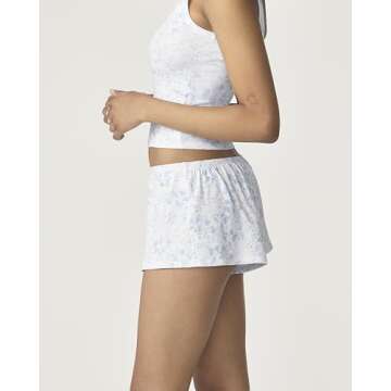 florence by mills Womens Garden Party Ribbed Sleep Short, Halogen Blue Floral Vine White Ground, X-Small