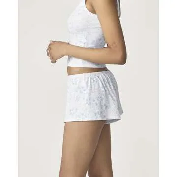 florence by mills Womens Garden Party Ribbed Sleep Short, Halogen Blue Floral Vine White Ground, X-Small