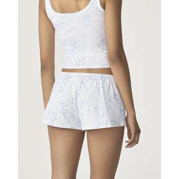 florence by mills Womens Garden Party Ribbed Sleep Short, Halogen Blue Floral Vine White Ground, X-Small