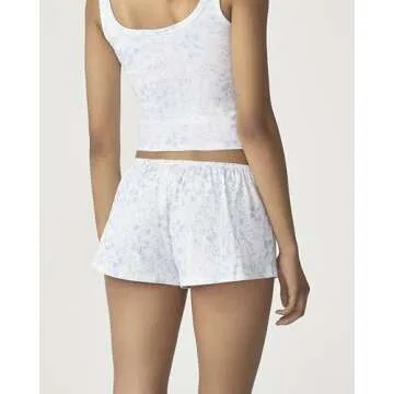 florence by mills Womens Garden Party Ribbed Sleep Short, Halogen Blue Floral Vine White Ground, X-Small