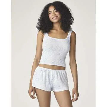 florence by mills Womens Garden Party Ribbed Sleep Short, Halogen Blue Floral Vine White Ground, X-Small