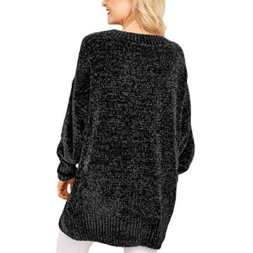 ZKESS Women Long Sleeve Round Neck Cozy Velvet Chunky Pullovers Sweater