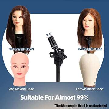 GOODOFFER PLACE Wig Head Stand Metal Mannequin Head Tripod Stand Adjustable with Carrying Bag,30pc T-PIN for Maniquins Head Manikin Head Training Canvas Block Head Hairextension Cosmetology