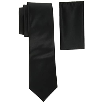 Stacy Adams Men's Elegant Satin Black Tie Set with Pocket Square