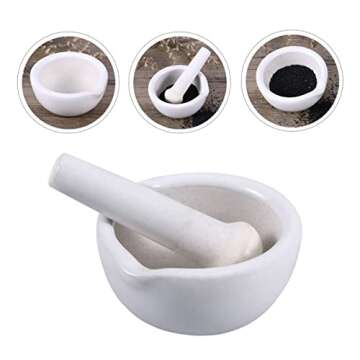 Baluue 2 Sets Crusher Stoneware White - Garlic Pestle, Restaurant Mashers Pesto Tool Supplies Home Mm Medicine Grinding Small Tools Masher Porcelain