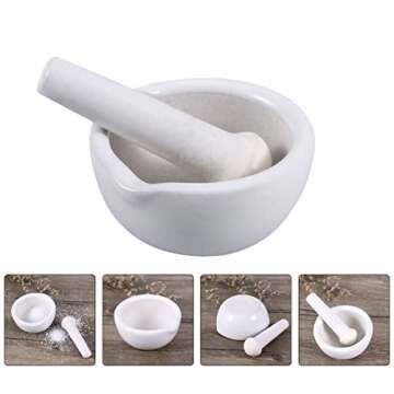 Baluue 2 Sets Crusher Stoneware White - Garlic Pestle, Restaurant Mashers Pesto Tool Supplies Home Mm Medicine Grinding Small Tools Masher Porcelain
