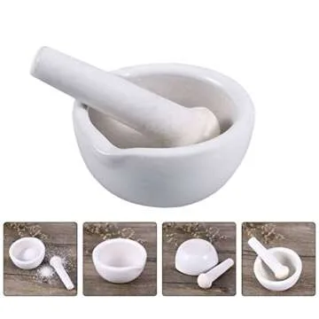 Baluue 2 Sets Crusher Stoneware White - Garlic Pestle, Restaurant Mashers Pesto Tool Supplies Home Mm Medicine Grinding Small Tools Masher Porcelain