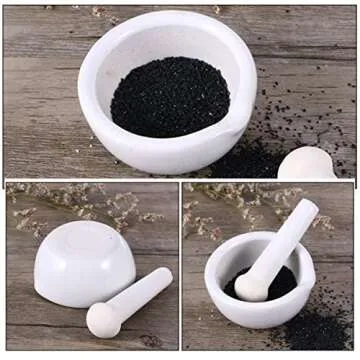 Baluue 2 Sets Crusher Stoneware White - Garlic Pestle, Restaurant Mashers Pesto Tool Supplies Home Mm Medicine Grinding Small Tools Masher Porcelain