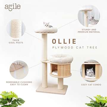 AGILE 51" Modern Plywood Cat Tree Condo Tower with Scratching Post (Ollie 2-Tier)
