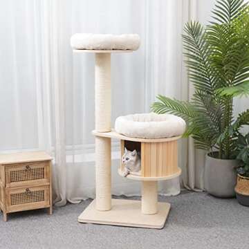 AGILE 51" Modern Plywood Cat Tree Condo Tower with Scratching Post (Ollie 2-Tier)