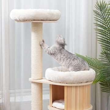 AGILE 51" Modern Plywood Cat Tree Condo Tower with Scratching Post (Ollie 2-Tier)