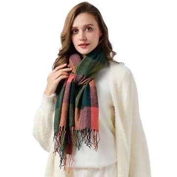 Scarf for Women - Women's Fall Winter Scarfs, Classical Scottish Checked Long Shawl Wrap Scarf, Soft and Warm Cashmere Scarf, Scarves for Women Lightweight- Pink & Green
