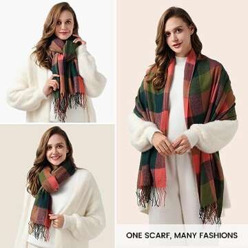 Scarf for Women - Women's Fall Winter Scarfs, Classical Scottish Checked Long Shawl Wrap Scarf, Soft and Warm Cashmere Scarf, Scarves for Women Lightweight- Pink & Green
