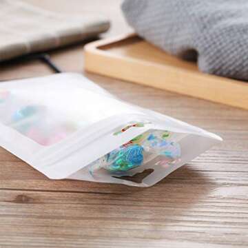 Boao 100 Pieces Resealable Foil Food Storage Bags with Clear Window Coffee Beans Candy Packaging Pouch for Food Small Business Supplies for Jewelry Self Sealed Storage Bags(4.7 x 7.9 Inch,White)