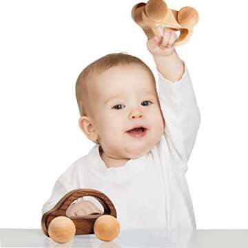 Personalized Wooden Toy Car Set - 2pc Baby Rattles Montessori Toddler Gift
