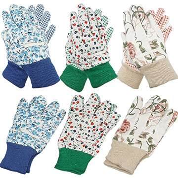 Yopay 6 Pairs Gardening Gloves for Women, Soft Jersey Garden Gloves, Rubbuer Dots Cotton Working Gloves for Men, Planting, Seeding, Fishing, Restoration Work, 3 Colors