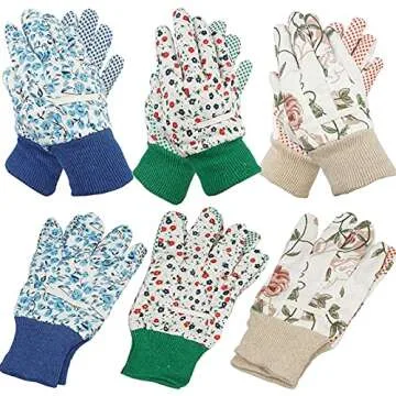 Yopay 6 Pairs Gardening Gloves for Women, Soft Jersey Garden Gloves, Rubbuer Dots Cotton Working Gloves for Men, Planting, Seeding, Fishing, Restoration Work, 3 Colors