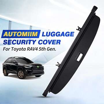 Automiim Compatible with Cargo Cover Toyota RAV4 2023 2022 2021 2020 2019 Trunk Cover with Hooks Retractable Security Shield Shade PVC Leather Waterproof Upgraded Version