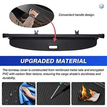 Automiim Compatible with Cargo Cover Toyota RAV4 2023 2022 2021 2020 2019 Trunk Cover with Hooks Retractable Security Shield Shade PVC Leather Waterproof Upgraded Version