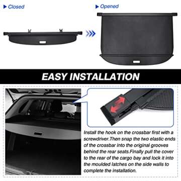 Automiim Compatible with Cargo Cover Toyota RAV4 2023 2022 2021 2020 2019 Trunk Cover with Hooks Retractable Security Shield Shade PVC Leather Waterproof Upgraded Version
