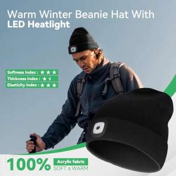 DETDLIB Valentines Day Gifts for Him, USB Rechargeable LED Headlamp Beanie, Valentines Day Gifts, Cool Gadget Gifts for Women, Valentines Day Gifts for Her, Gifts for Men, Black