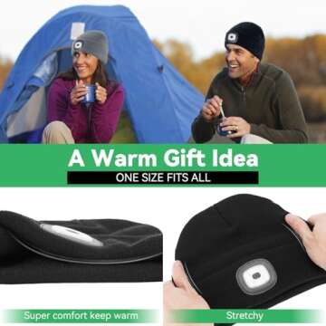 DETDLIB Valentines Day Gifts for Him, USB Rechargeable LED Headlamp Beanie, Valentines Day Gifts, Cool Gadget Gifts for Women, Valentines Day Gifts for Her, Gifts for Men, Black
