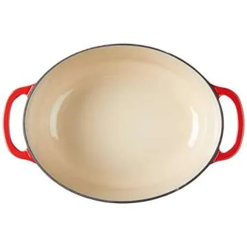 Lodge 7 Quart Enameled Cast Iron Oval Dutch Oven with Lid – Dual Handles – Oven Safe up to 500° F or on Stovetop - Use to Marinate, Cook, Bake, Refrigerate and Serve – Red