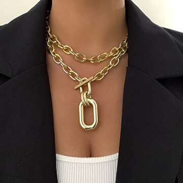 Jumwrit Layered Necklaces Chunky Chain Toggle Necklaces Statement Choker Necklaces Punk Lightweight ...