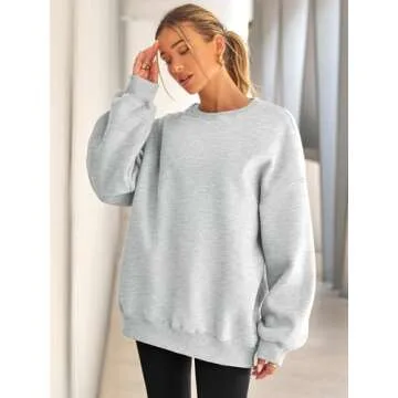 EFAN Womens Oversized Sweatshirts Hoodies Fleece Crewneck Sweaters Casual Tops Comfy Fall Fashion Outfits Winter Clothes 2024 Grey XL