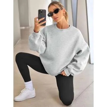 EFAN Womens Oversized Sweatshirts Hoodies Fleece Crewneck Sweaters Casual Tops Comfy Fall Fashion Outfits Winter Clothes 2024 Grey XL