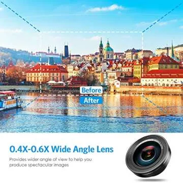 AMIR Cell Phone Lens with Beauty LED Flash Light, 15X Macro Lens, 0.4X 0.6X Wide Angle Lens, 3 Adjustable Brightness Fill Light, for Make Up Live Broadcast, Yotube, Video Recording, Vlog(Black)