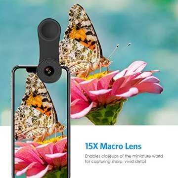 AMIR Cell Phone Lens with Beauty LED Flash Light, 15X Macro Lens, 0.4X 0.6X Wide Angle Lens, 3 Adjustable Brightness Fill Light, for Make Up Live Broadcast, Yotube, Video Recording, Vlog(Black)