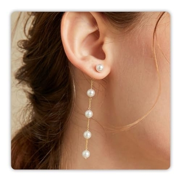 Dainty 14k Gold Pearl Drop Earrings for Women