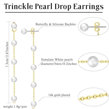 Dainty 14k Gold Pearl Drop Earrings for Women