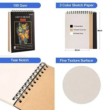 Prina 76 Pack Drawing Set Sketching Kit, Pro Art Supplies with 3-Color Sketchbook, Include Tutorial, Colored, Graphite, Charcoal, Watercolor & Metallic Pencil, for Artists Adults Teens Beginner