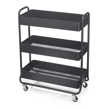 Simply Tidy Hudson Black 3-Tier Metal Rolling Cart - Versatile Storage Solution