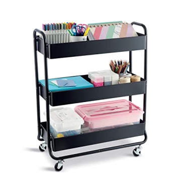 Simply Tidy Hudson Black 3-Tier Metal Rolling Cart - Versatile Storage