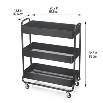 Simply Tidy Hudson Black 3-Tier Metal Rolling Cart - Versatile Storage